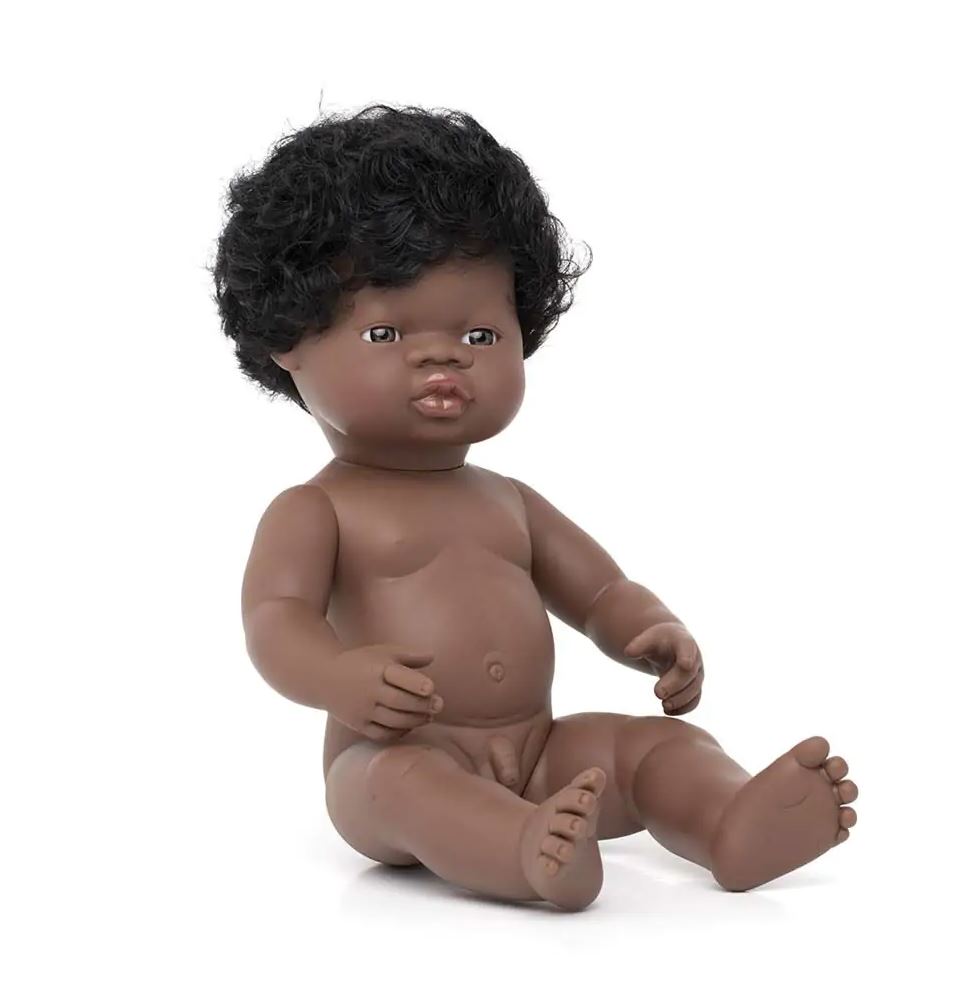 Afrikai baba - fiú, hajas, fürdethető, 38 cm 12 hó+
